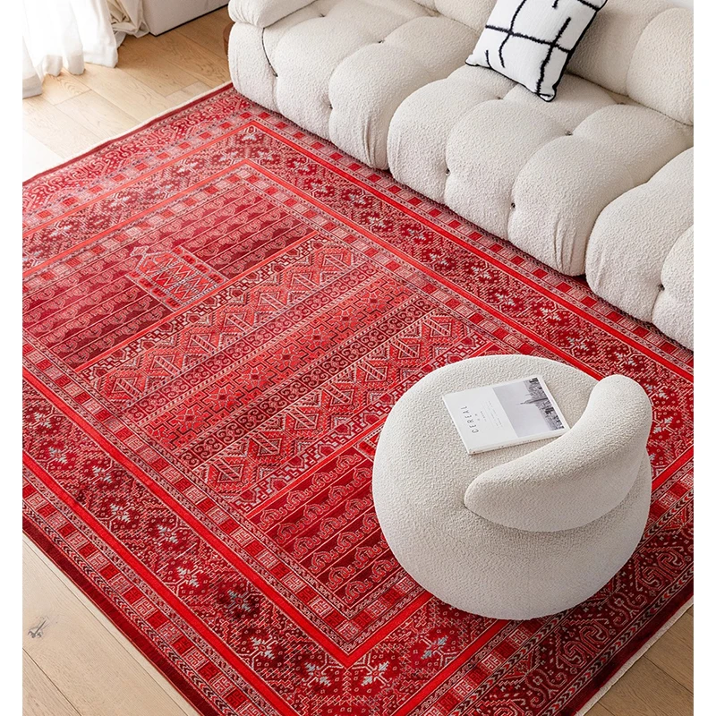 

Red Retro American Style Living Room Carpet Turkey Style Thick Home Area Rug Decor Sofa Bedside Floor Mat Simple Bedroom Carpets