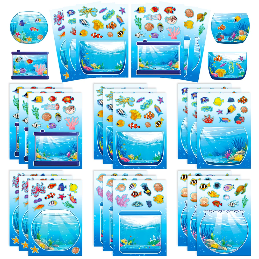 6/12 Blatt DIY Make You Own Aquarium Puzzle Aufkleber Lustige Cartoon Kreative Montage Puzzle Aufkleber Kinder Thema Party Dekoration