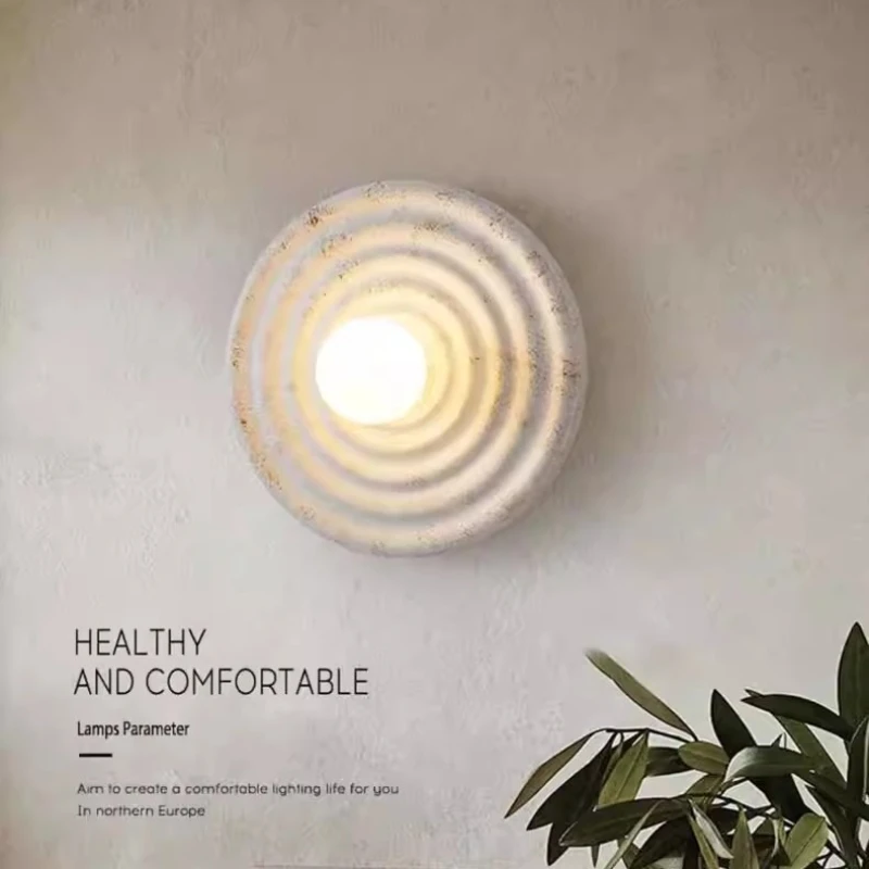 Japanese Wabi Sabi Style Wall Lamp Living Room Bedroom Italian Retro Hallway Foyer Nordic Circular Design Glass Bracket Light