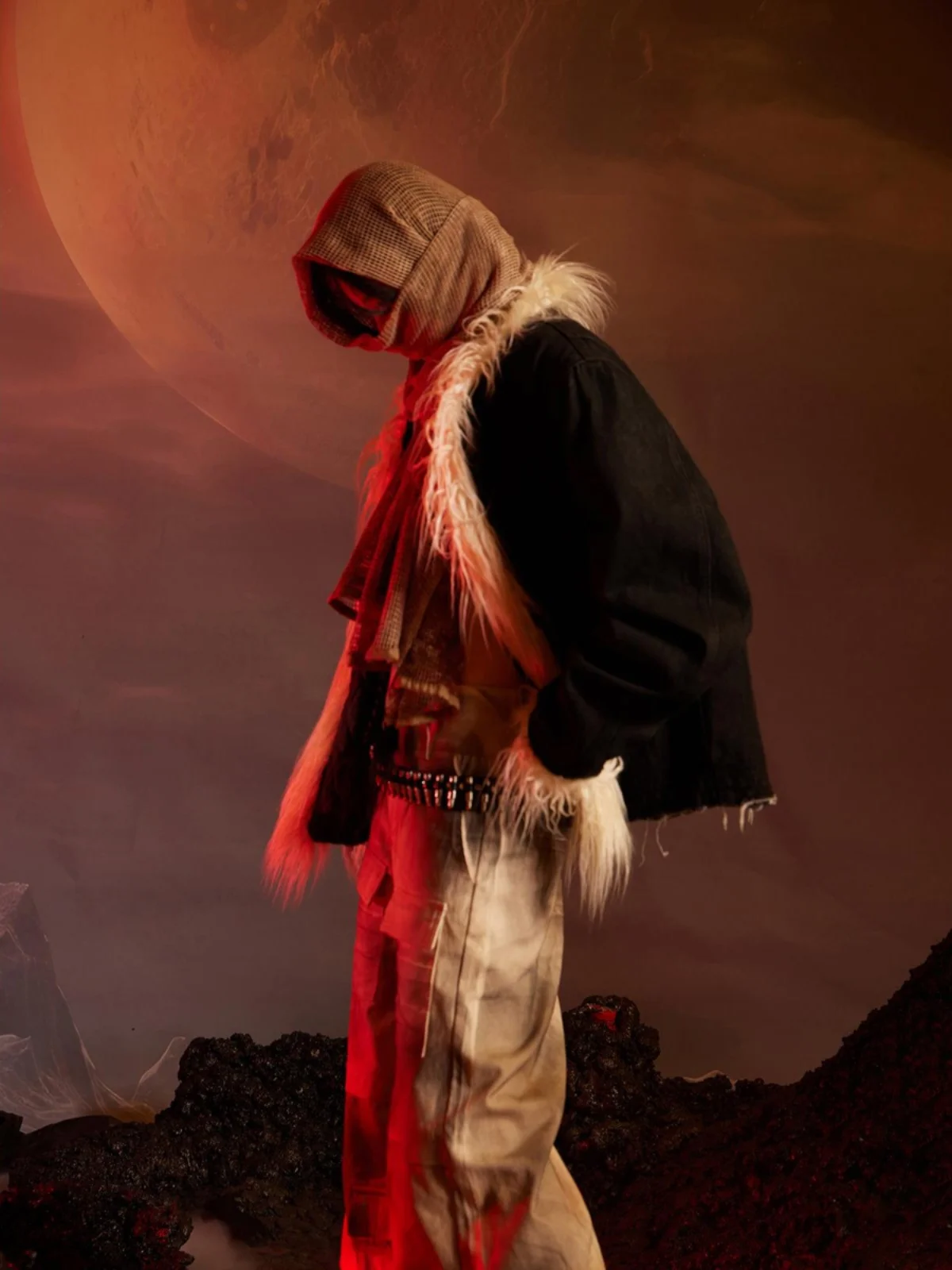 

Cool Design Stitching Furry Short Coat High-Grade Niche Denim Jacket