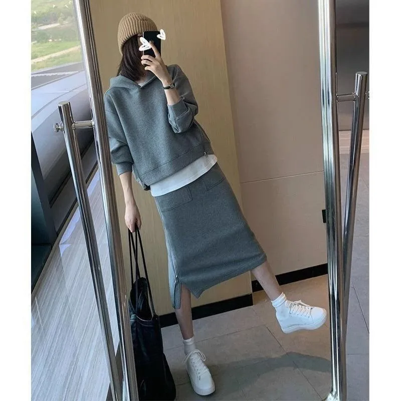 Fashion Simple Women Dress Sets Daily Casual Comfortable Loose  Long Sleeve Harajuku Basic Ladies  Autumn Winter Clothes