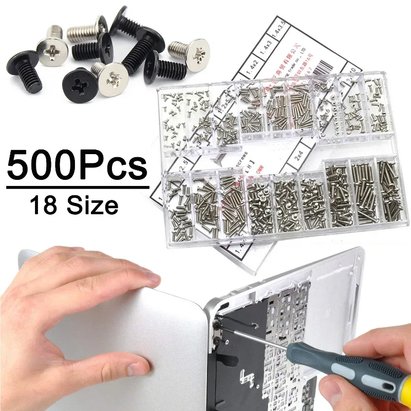 500pcs 18 Types Laptop Notebook Screws Set Replacement Computer Assemble Repair Screws Fastener Set for Repairing Sunglass Phone