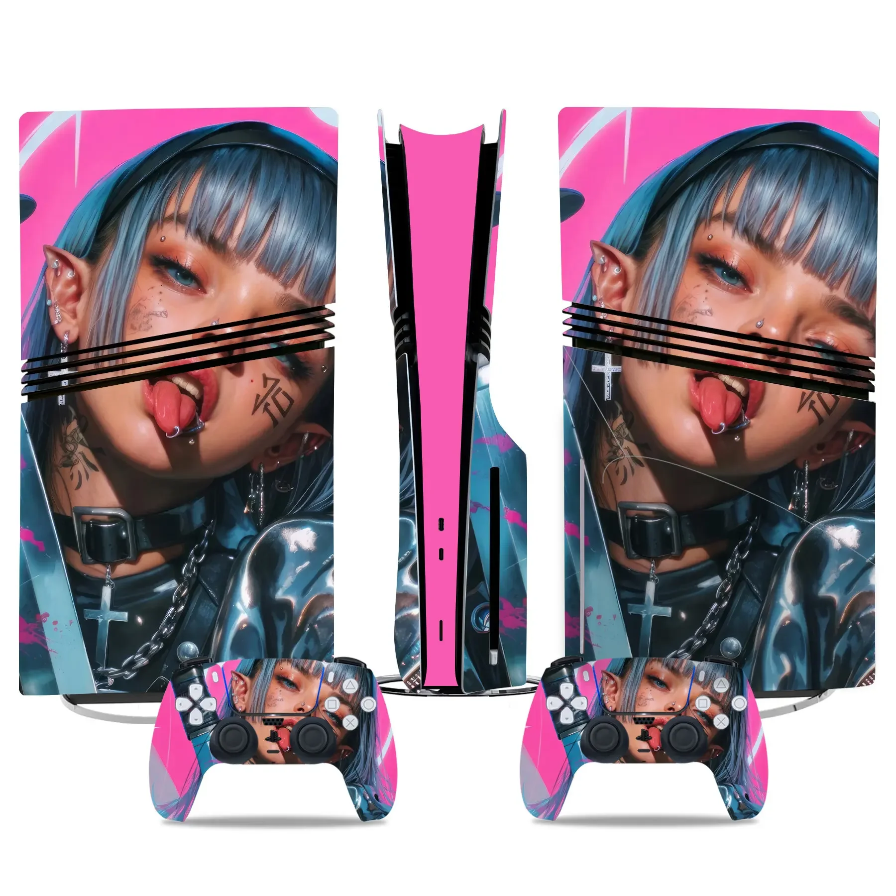 Anime meninas acessórios de jogo jogo ps5 pro disco pele adesivo decalque capa para ps5 pro disco console e 2 controladores ps5 pro pele