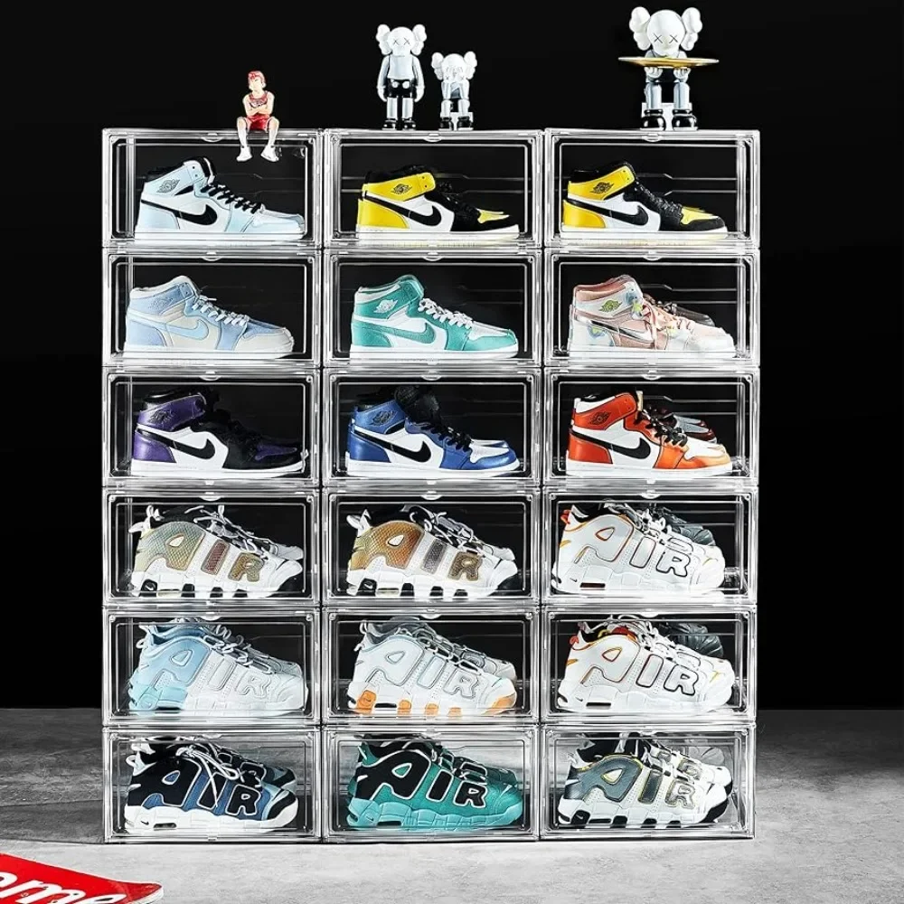 12 Pack Shoe Boxes Shoes Organizer Magnetic Side Open Shoe Organizer Case For Man and Women Furniture Shoerack Rack Living Room