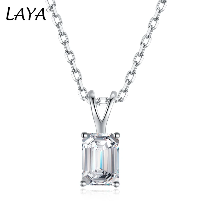 

LAYA 925 Sterling Silver Moissanite Necklace Emerald Cut 1CT VVS D Color Moissanite Pass Diamond Test for Women Elegant Necklac