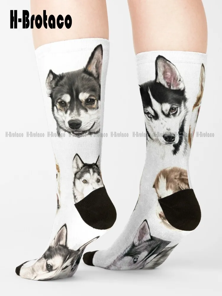 

Husky Collage Socks Girls White Socks Custom Gift Harajuku Retro Gd Hip Hop Street Skateboard Socks Teen Youth Socks Casual Art