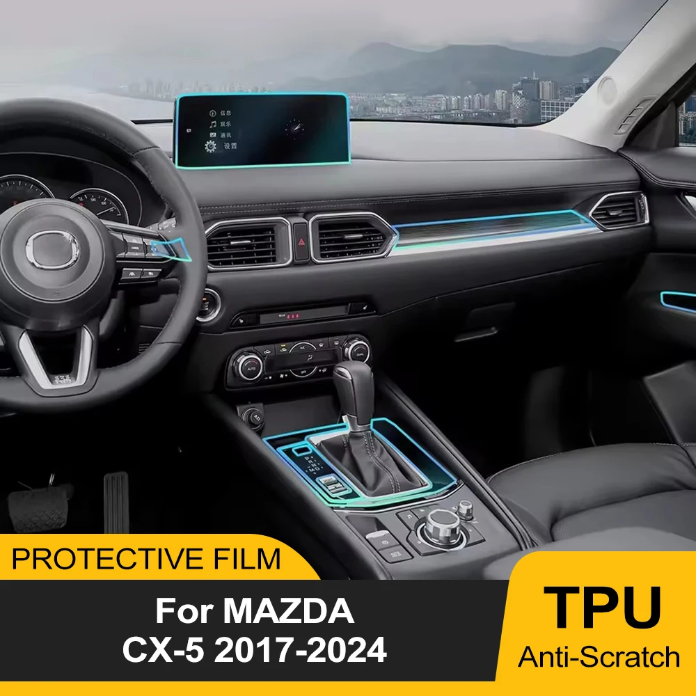 Película de protección Interior de coche para Mazda CX-5 CX5 2017-2024, película antiarañazos de TPU precortada, cubierta transparente de navegación para tablero
