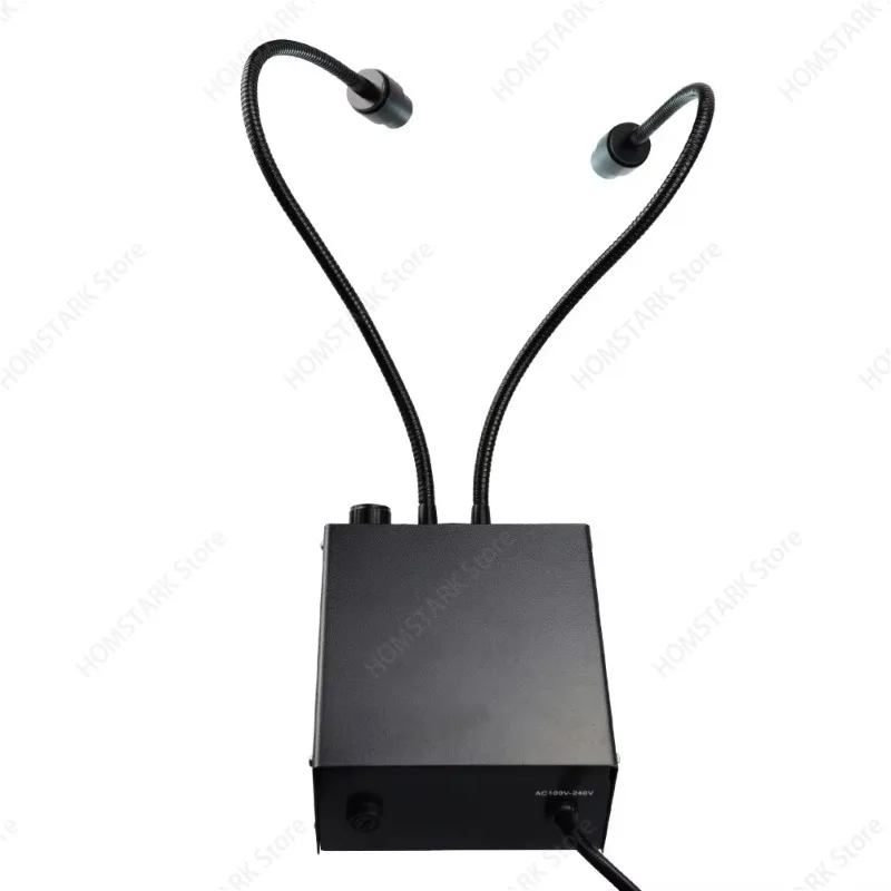 100V‑240V Cold LED Double Gooseneck Lamp, Brightness Adjustable Dimmable Microscope Illuminator Light