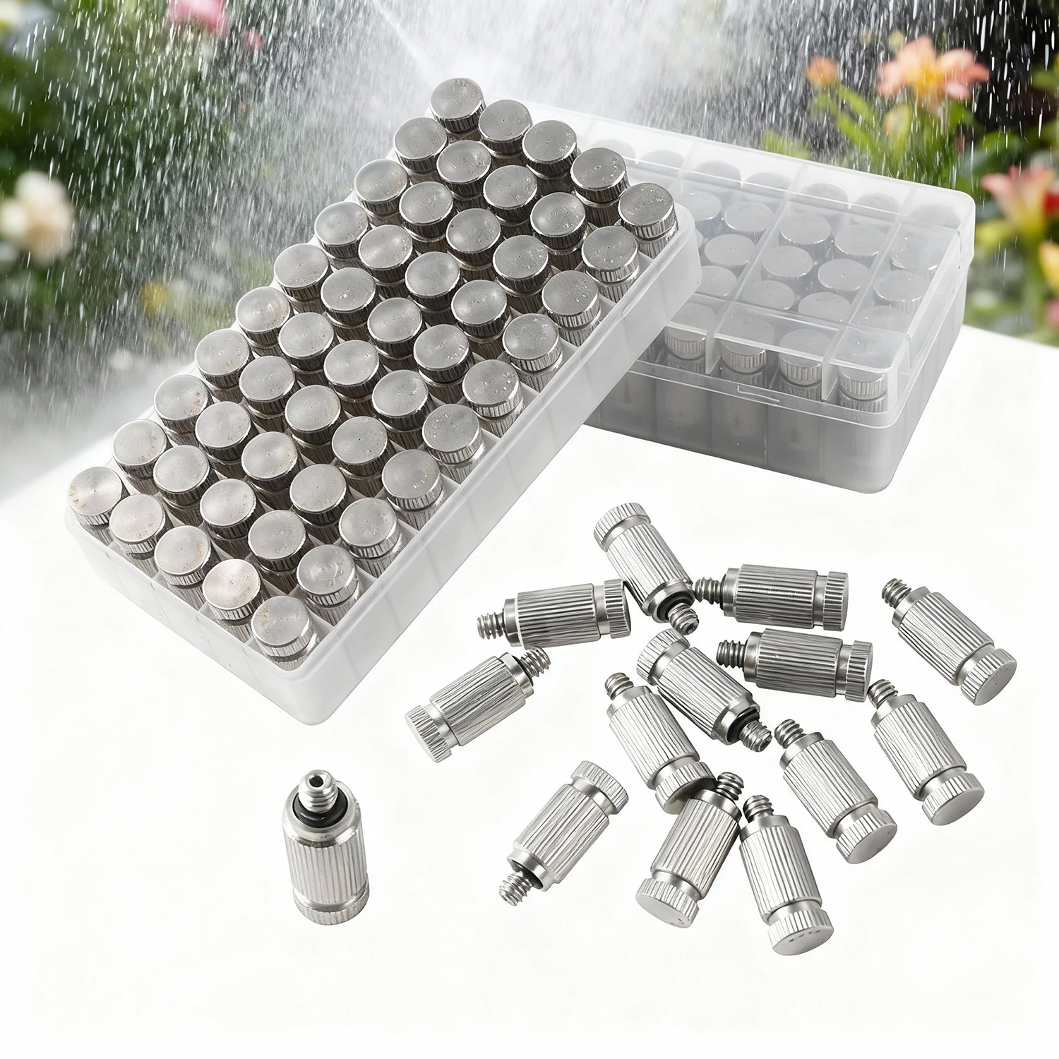 ارتفاع ضغط الفولاذ المقاوم للصدأ التغشية فوهة مع 3/16 "الموضوع التفتيت فوهة سقي التبريد إزالة الغبار ترطيب البخاخات