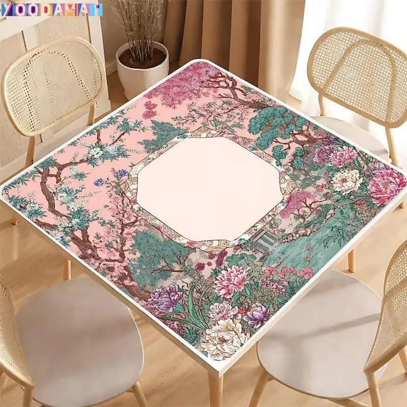 VIKAMA Vintage European Floral Bird Mahjong Mat Silent Non Slip Foldable Square Game Pad Mandala Luxury Desktop Decor