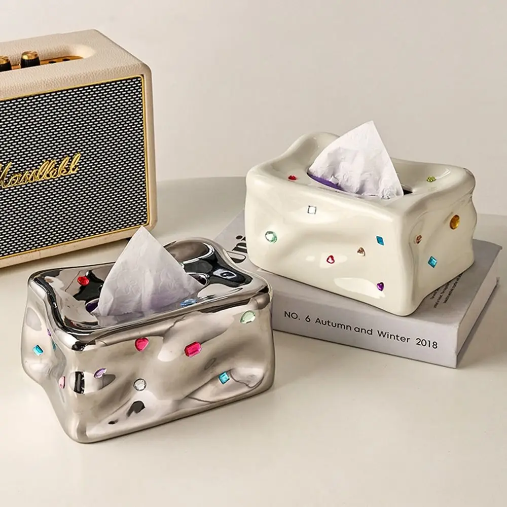 

Creative Ceramic Tissue Box Multi-functional INS Gem Napkin Paper Box Large Opening Home Decoration Paper Towel Holder Bedroom