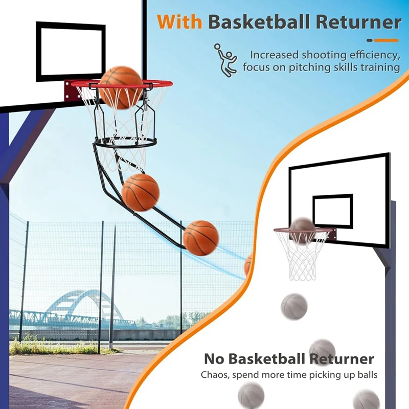 Basketball Return Attachment, Heavy Duty Basketball Rebounder With 3 Stable Large Hooks, Basketball Accessories