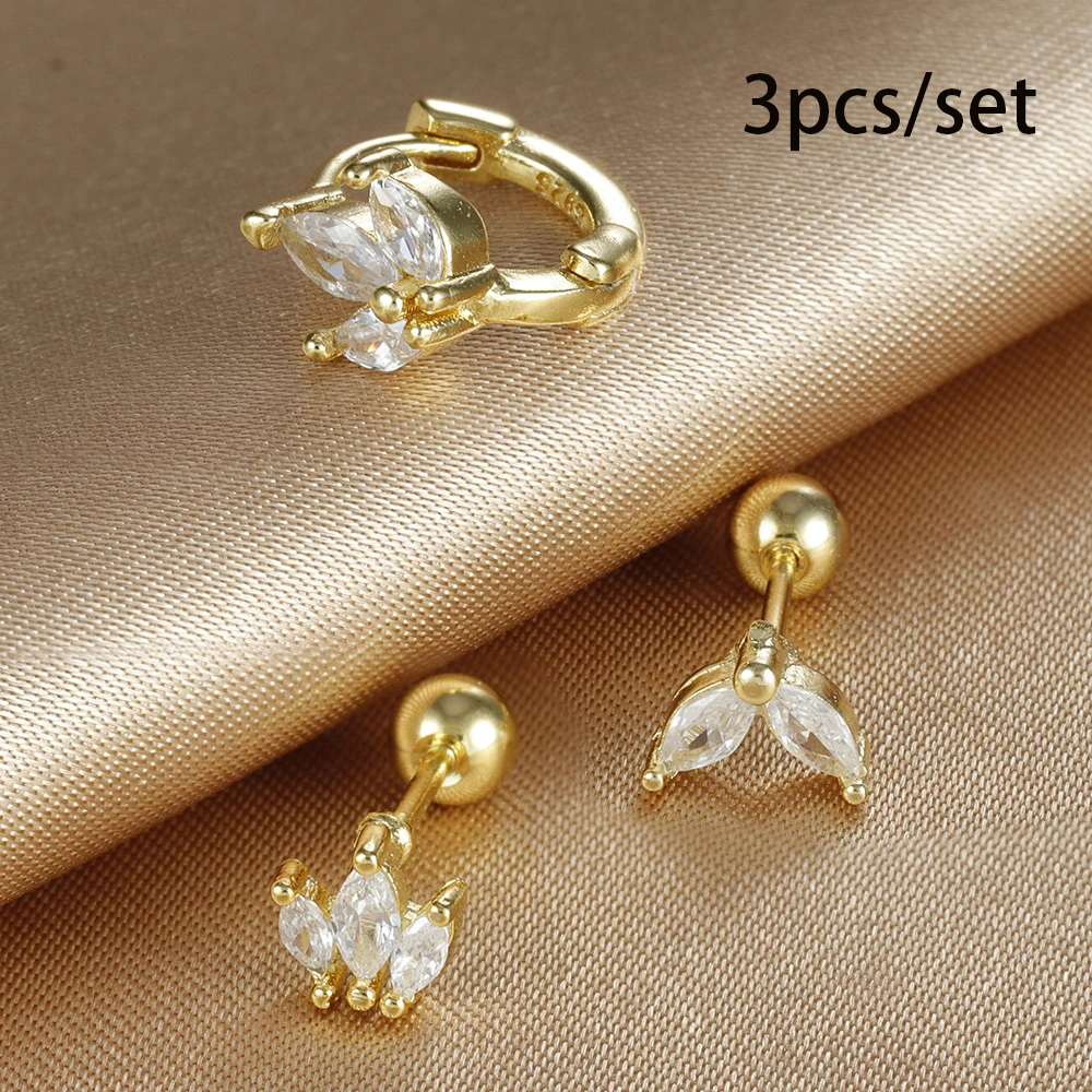 3 uds recién llegado de acero inoxidable de moda fresco encantador dulce hoja gris pendientes conjunto para mujeres 2025 joyería de moda regalos