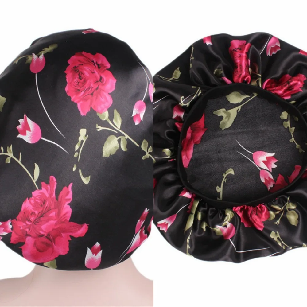 المرأة الساتان بونيه مرونة واسعة النطاق الأزهار الطباعة ليلة النوم قبعة فقدان الشعر رئيس التفاف العلاج الكيميائي العناية بالشعر دش ماكياج حمام قبعات #1