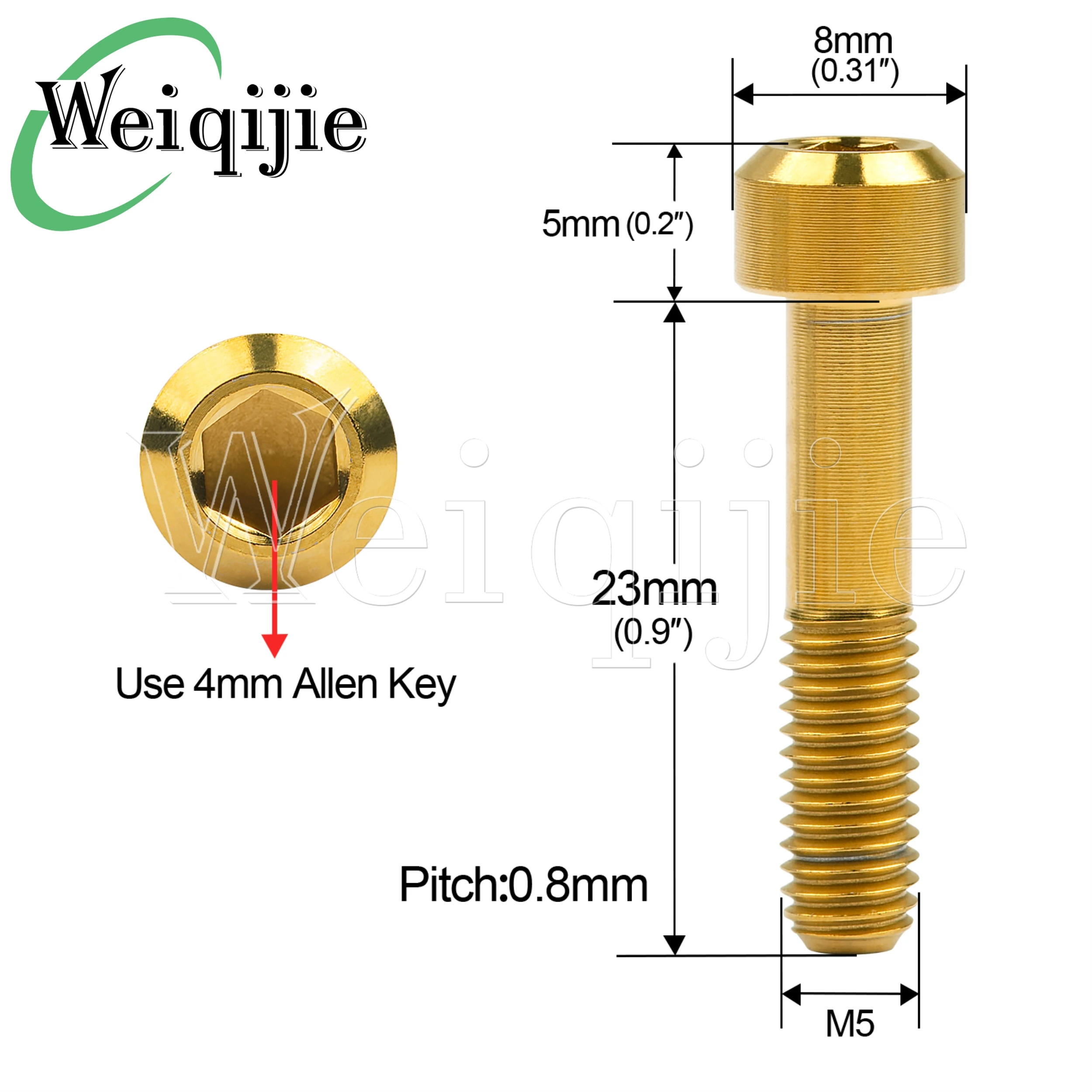 Weiqijie 6PCS Titanium Alloy M5x23mm Chamfered Head Half-Thread Screws Good Choice for Fashionable Bicycle Modifications