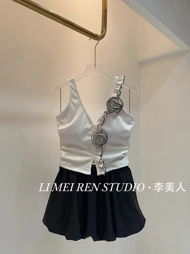 New V-neck flower camisole vest split swimsuit skirt set for women