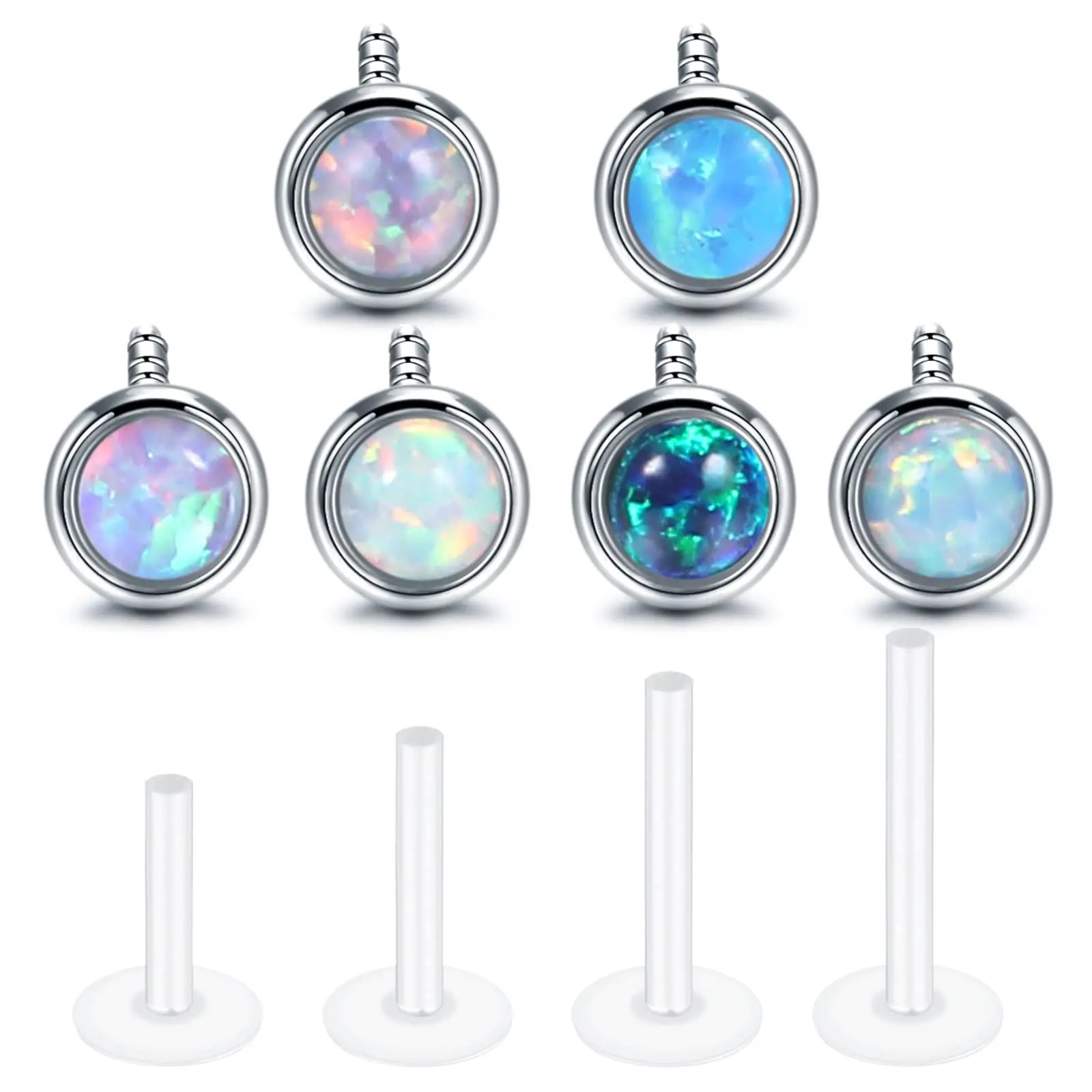 16G Clear Lip Rings Studs Flexible Acrylic Opal Cartilage Tragus Helix Earrings Bioflex Piercing Retainers for Work 6-12mm