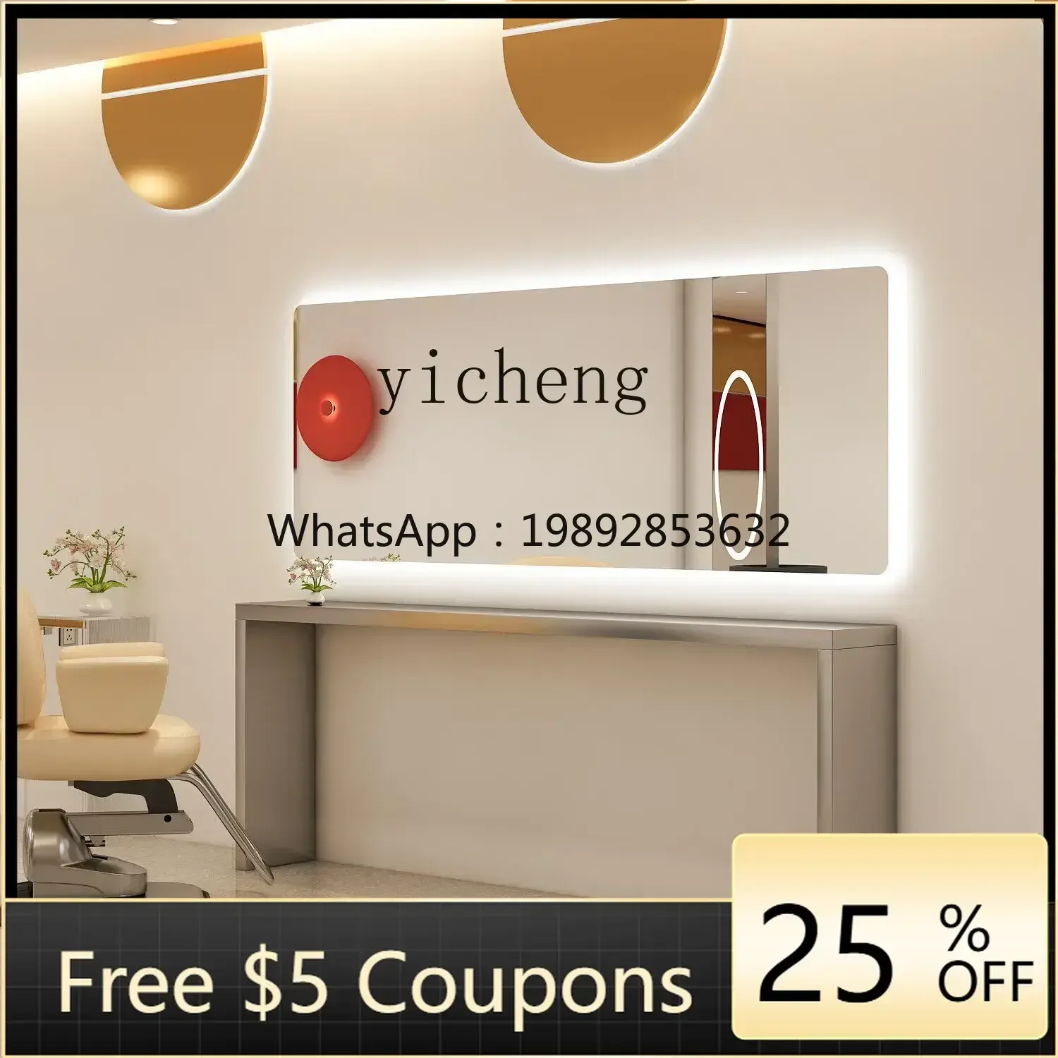 LYY Barber Shop Chase Mirror Hair Salon Mirror Desktop Perm, Dyeing and Cut Hair Wall Hanging Horizontal Mirror