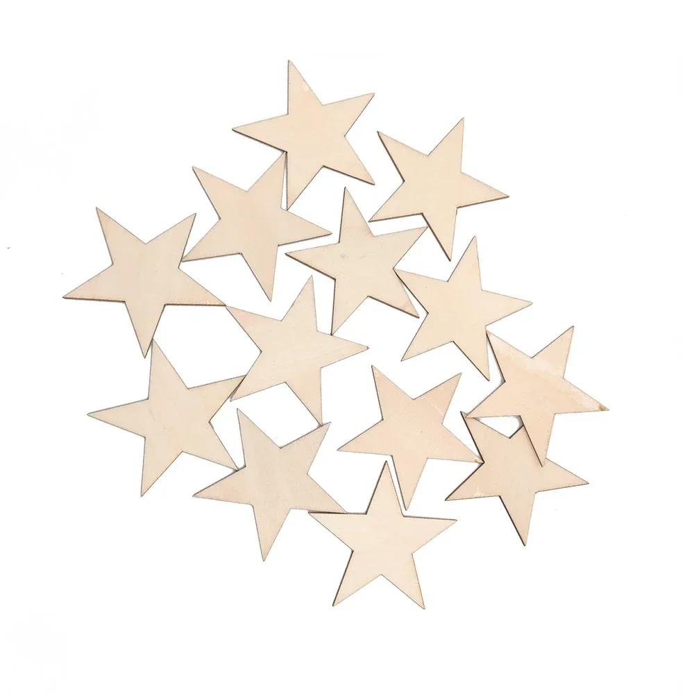 10-80mm Wooden Stars Cutout Shapes Wooden Ornaments Wooden Embellishments for DIY Arts and Crafts Christmas Wedding Decor