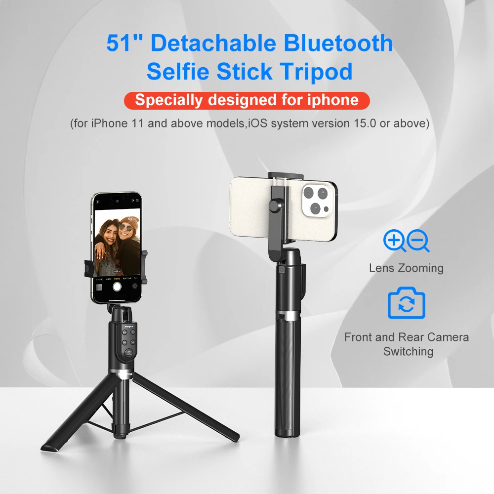 

KingMa New Aluminum Detachable Bluetooth Selfie Stick Tripod with Remote Control for iPhone and Android Smartphones