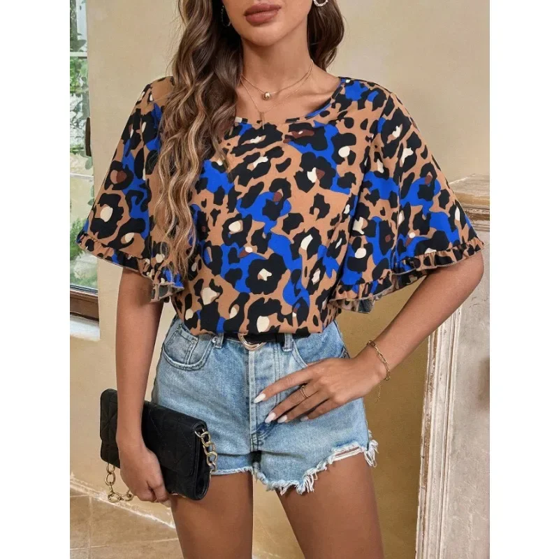 Bluzka damska plus size 1XL-5XL, nowa kolekcja, z losowym nadrukiem, codzienna, prosta koszula z krótkim rękawem do noszenia na co dzień.