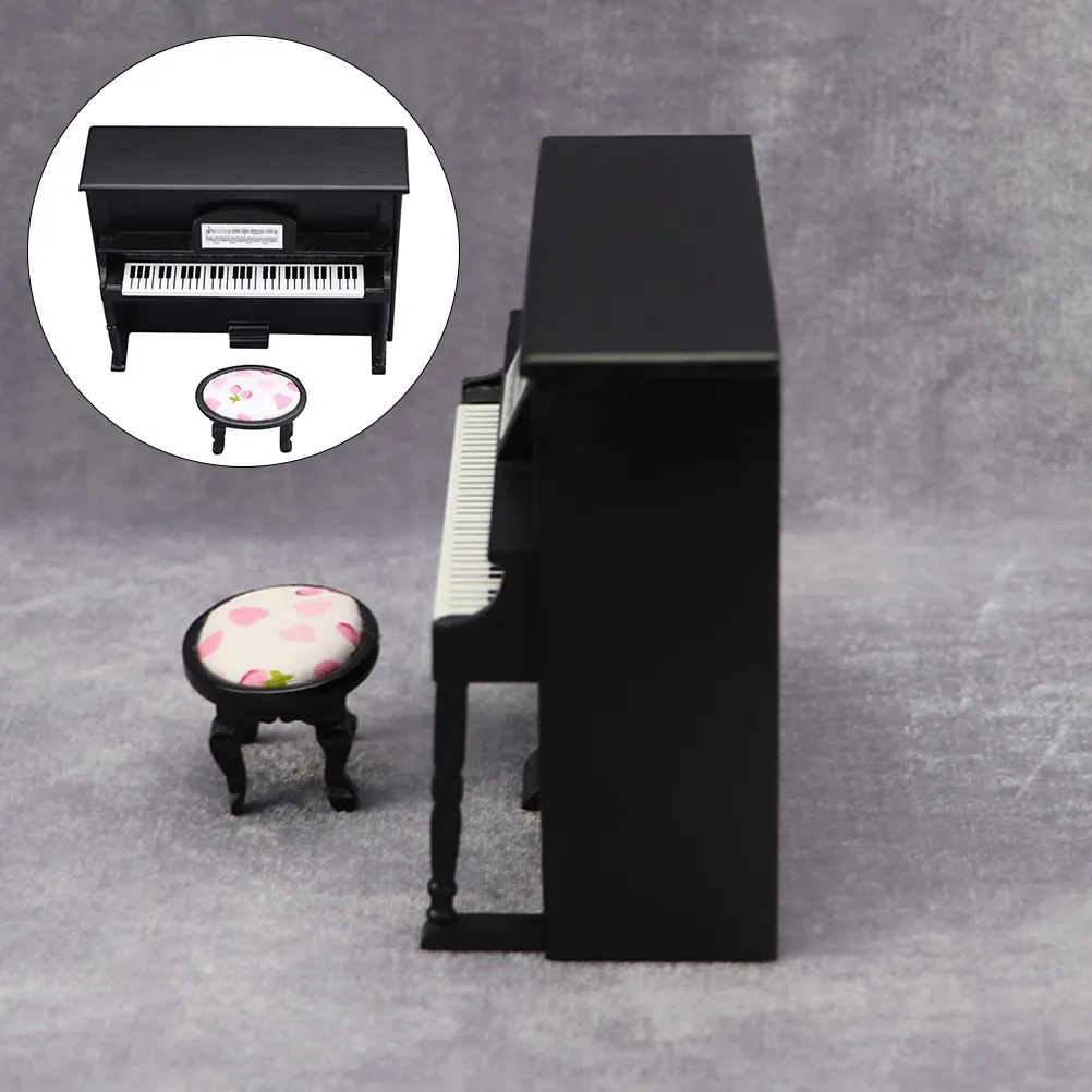 

1Set Upright Piano Mini Wood Simulation Mini House Decorative Piano for Interior Scene Layout Prop Kids Pretend Play Music