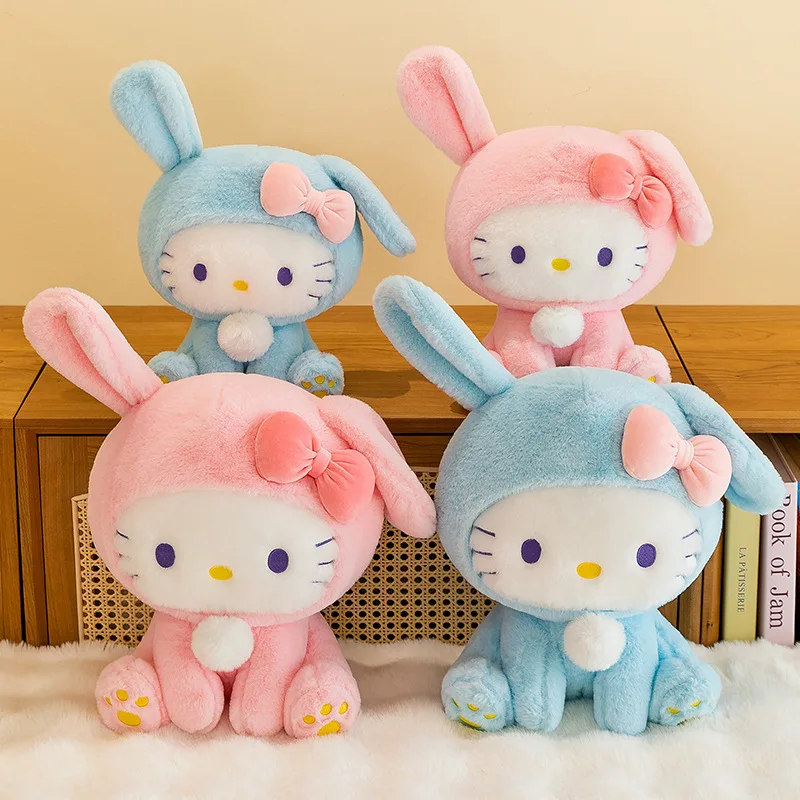 Boneka merek Anime Sanrio Hello Kitty boneka emas hitam Kuromi Melody Cinnamoroll boneka mewah cocok untuk hadiah ulang tahun anak perempuan