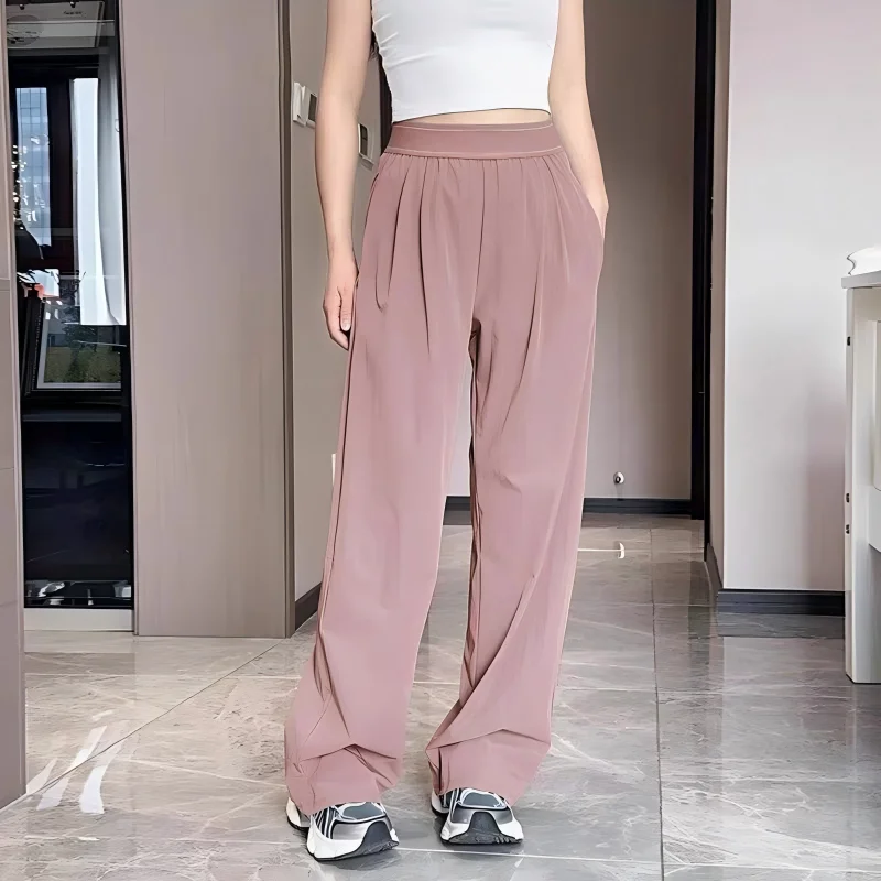 Sommerliche High-Waist Straight Leg Wide Leg Yoga-Sporthose für Damen – Bequeme, atmungsaktive Outdoor-Freizeithose – Detail 4