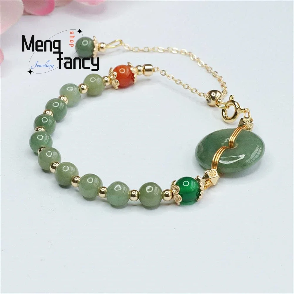 

Natural Myanmar Jadeite Oil Green Peace Buckle Jade String Bracelet Exquisite Elegant Simple High-grade Couple Fashion Jewelry