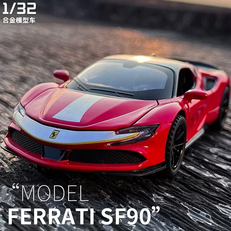 1:32 Diecast Miniature Alloy Car Model Ferrari SF90 Supercar Metal Vehicle Collect Boy Gifts for Children Birthday Christmas Toy