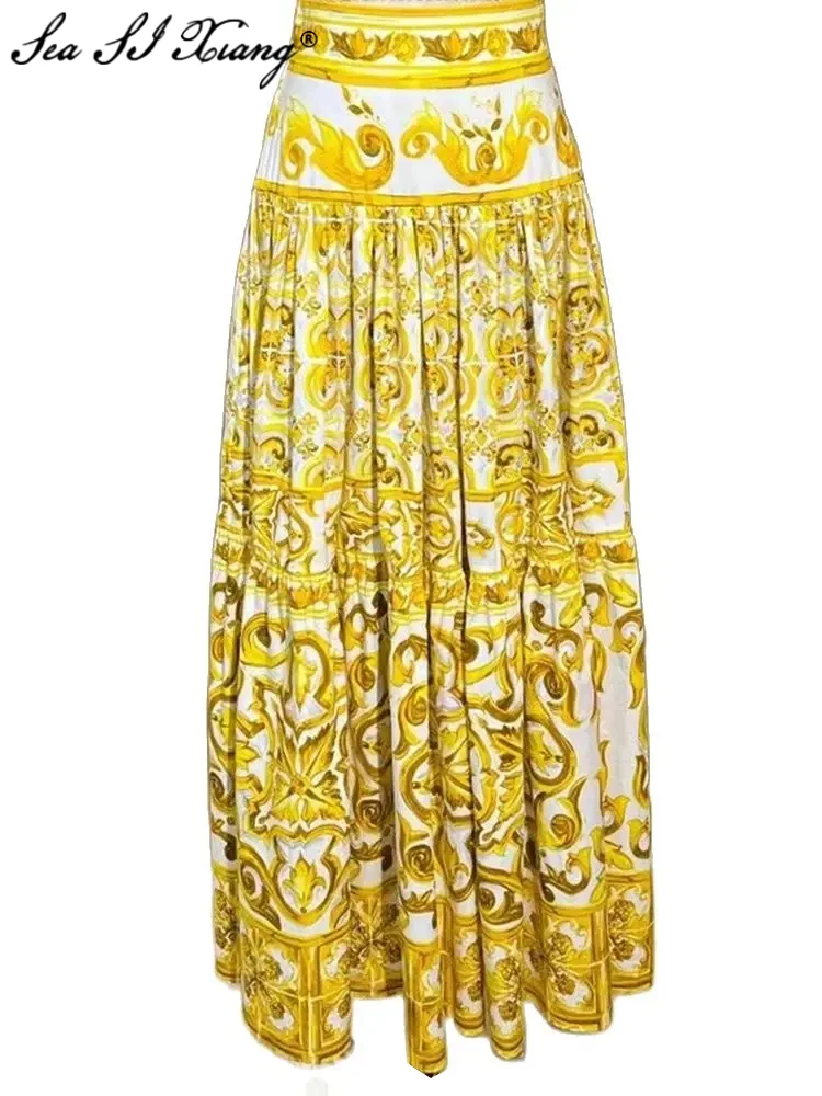 Summer Cotton Indie Folk Print Skirt Women's High Waiste Vintage Party Dresses For Women 2024 Luxury Brand