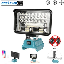Cordless LED Flashlight Portable Work Light 180 Degree Rotating Home Handheld Spotlight for Makita 18v Battery(no Battery)