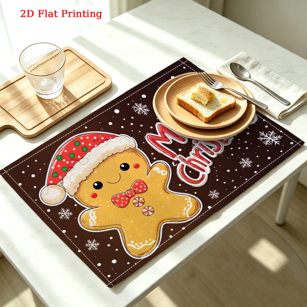 Merry Christmas Gingerbread Man Pattern Kitchen Placemat Coaster Linen Pad Dish Coffee Cup Table Mat 30x40cm Home Decor