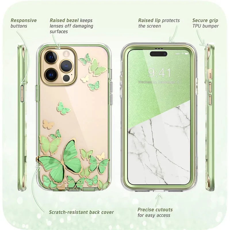For iPhone 14 Pro Max Case 6.7 inch (2022) I-BLASON Cosmo Full-Body Glitter Marble Bumper Case with Built-in Screen Protector