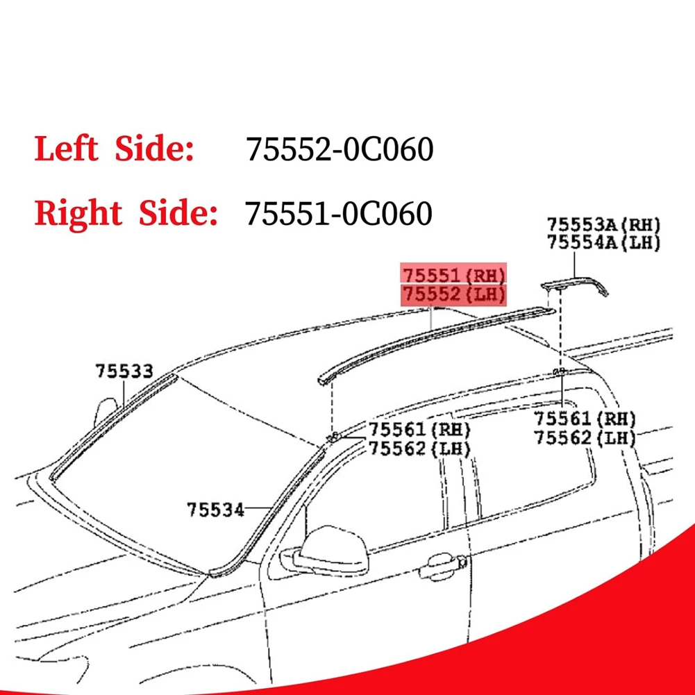 Left+Right For Toyota Yaris Tundra Crewmax 2007-2021 Auto Car Strip Roof Drip Finish Moulding Seal Rubber Strips