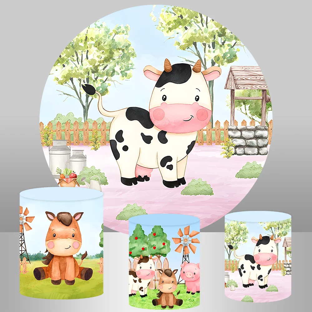 Cow Print Round Backdrop Cover Farm Animal Themed Party Favor Cow Print Party Decorations Western Cowboy Party Backdrop Banner