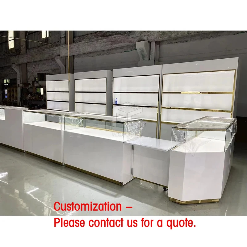 custom.Fashion Jewellery Kiosk Showcase White Switzerland Jewelry Watch Shop Display Cabinet Jewellery Shop Cash Counter Design