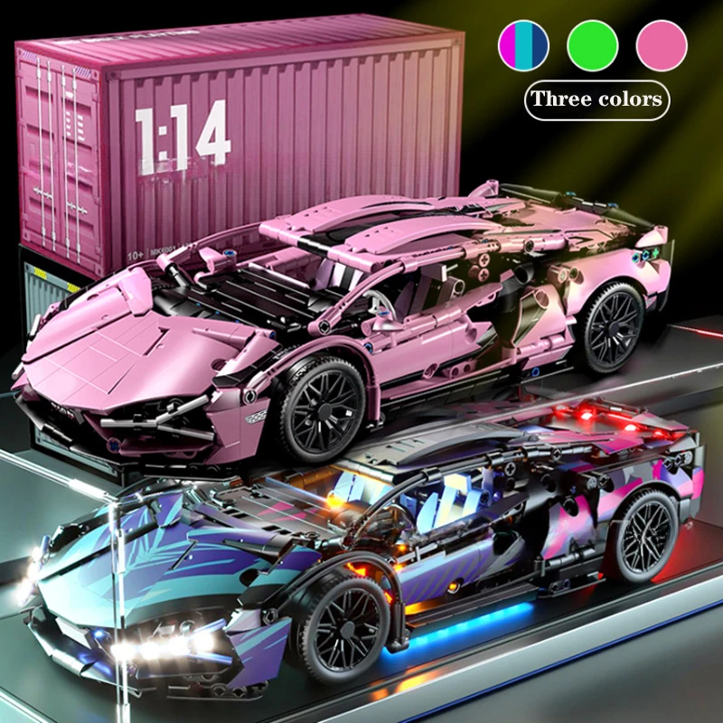 1280PCS Technical 1:14 Black Purple Sport Car Building Blocks Assemble Racing Vehicle Bricks Toys Birthday Gift For Kid Boy