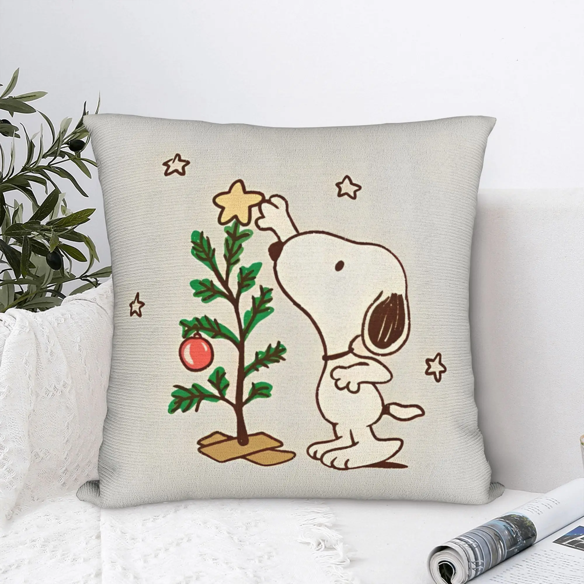 Christmas Snoopys Throw Pillow Cover Polyester Throw Pillow  Customized Pillowcase