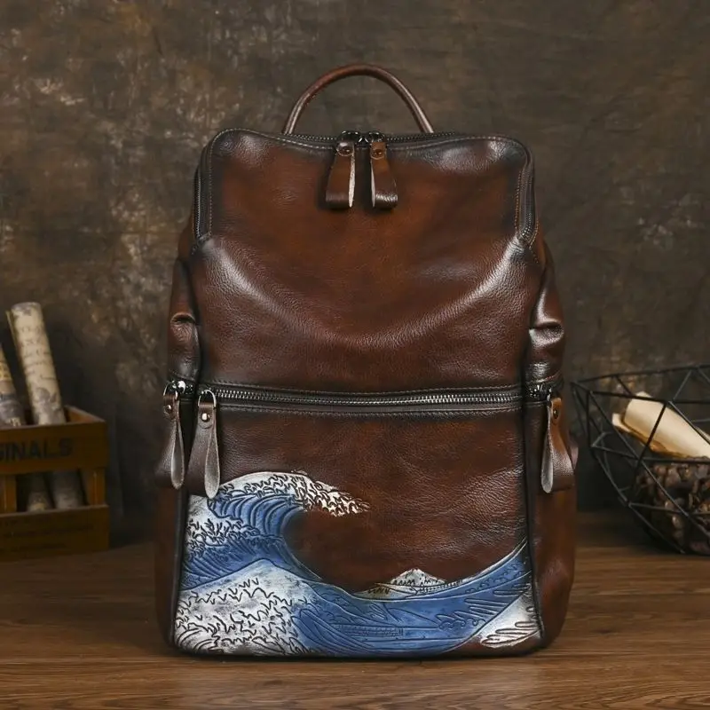 New Vintage Cow Genuine Leather Women Backpacks Luxury Brand Female Real Natural Leather Ladies Girl Student Casual Backpack