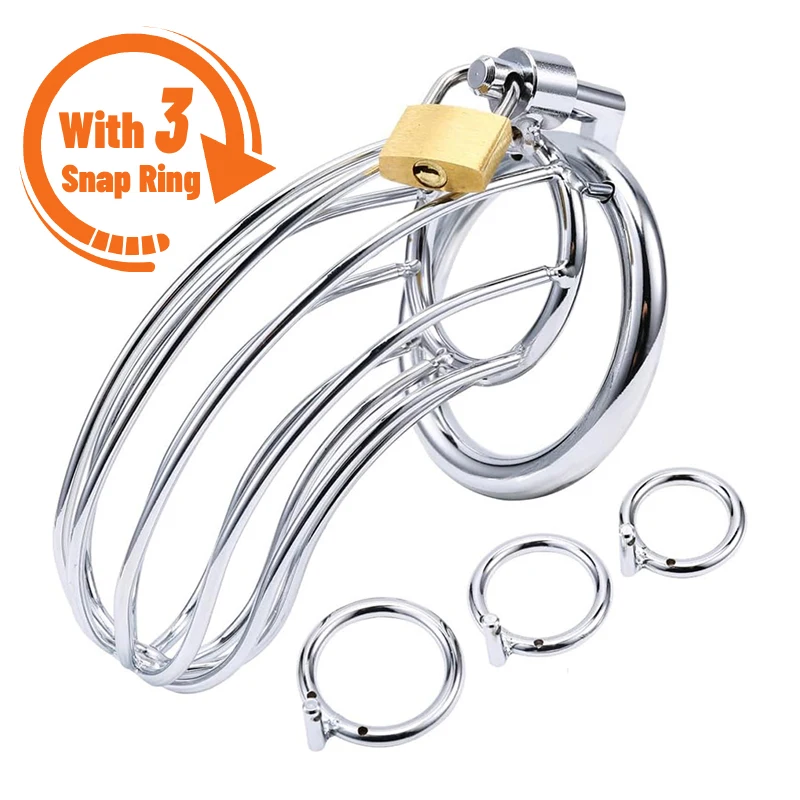 BDSM Sex Toys Men Metal with 3 Snap Ring Urethra Chastity Lock Penis Bondage Adult Chastity Cage Cock Restriction Abstainer Toy