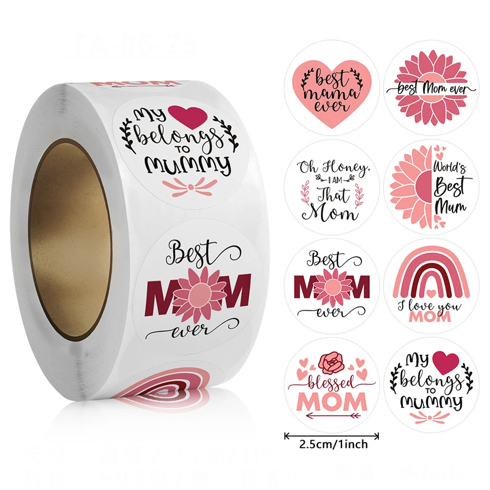 500pcs Happy Mothers Day Stickers 1inch Thank You Stickers  Scrapbooking for Holiday Gifts Cards Decor Envelope Sealing Stickers