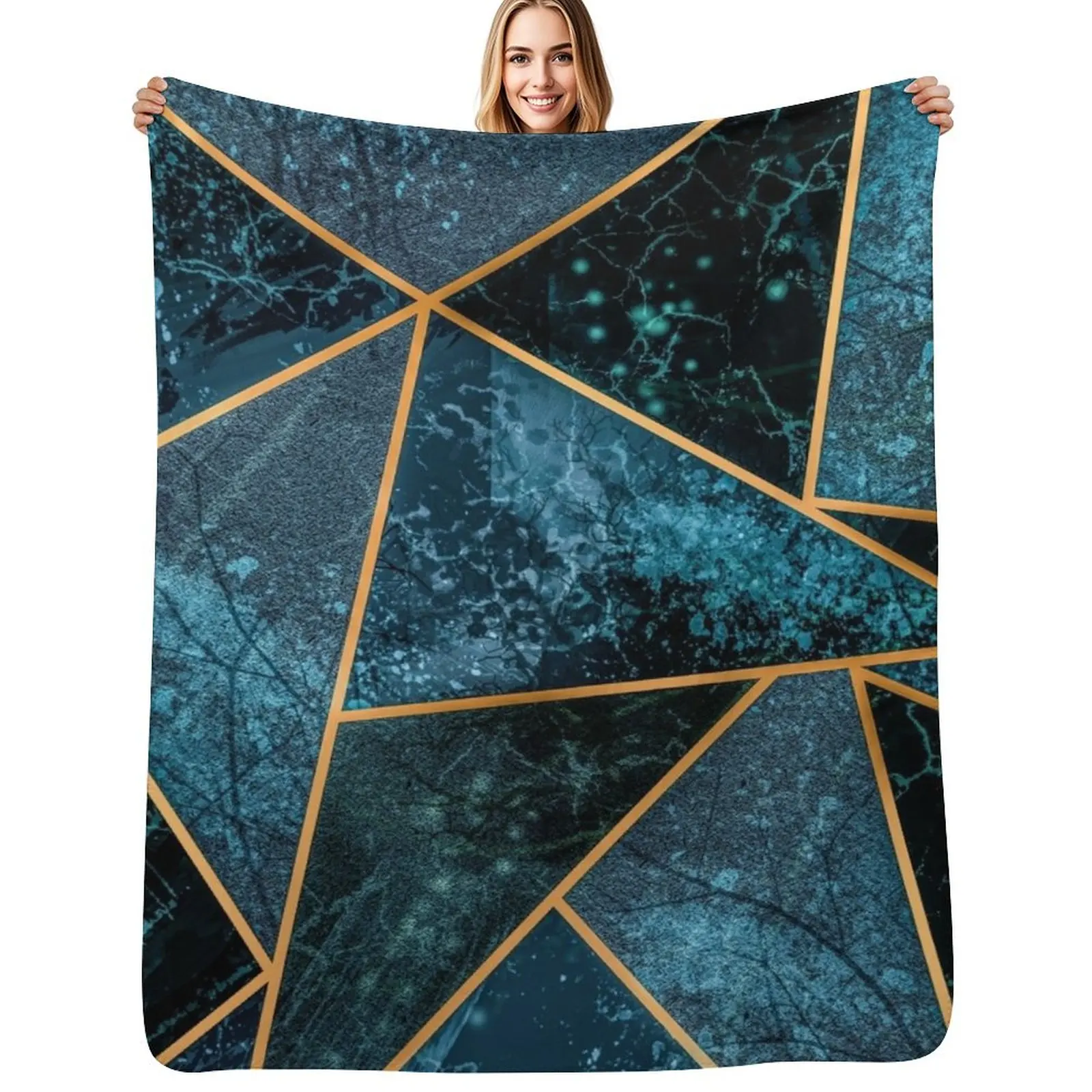 Deep Teal Stone pattern Throw Blanket Warm Cozy Throw Blanket for Living Room Couch