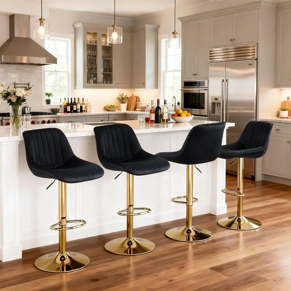 

Set of 4 Velvet Swivel Bar Stools with Back and Arms, Upholstered Counter Height Chairs for Kitchen Island, Dining, and Restaura