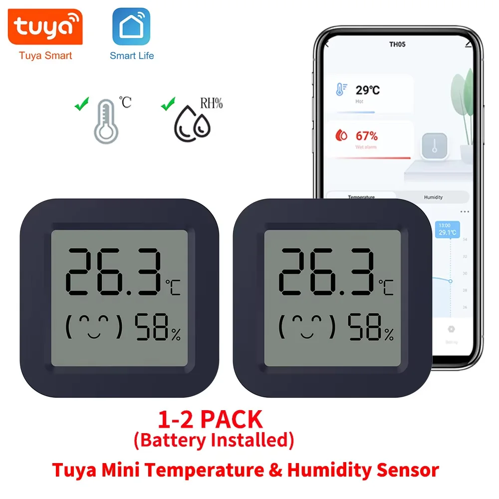 Tuya BT Wireless Temperature Humidity Sensor Mini LCD Screen Smart Tuya APP Remote Voice Control Google Thermometer Hygrometer
