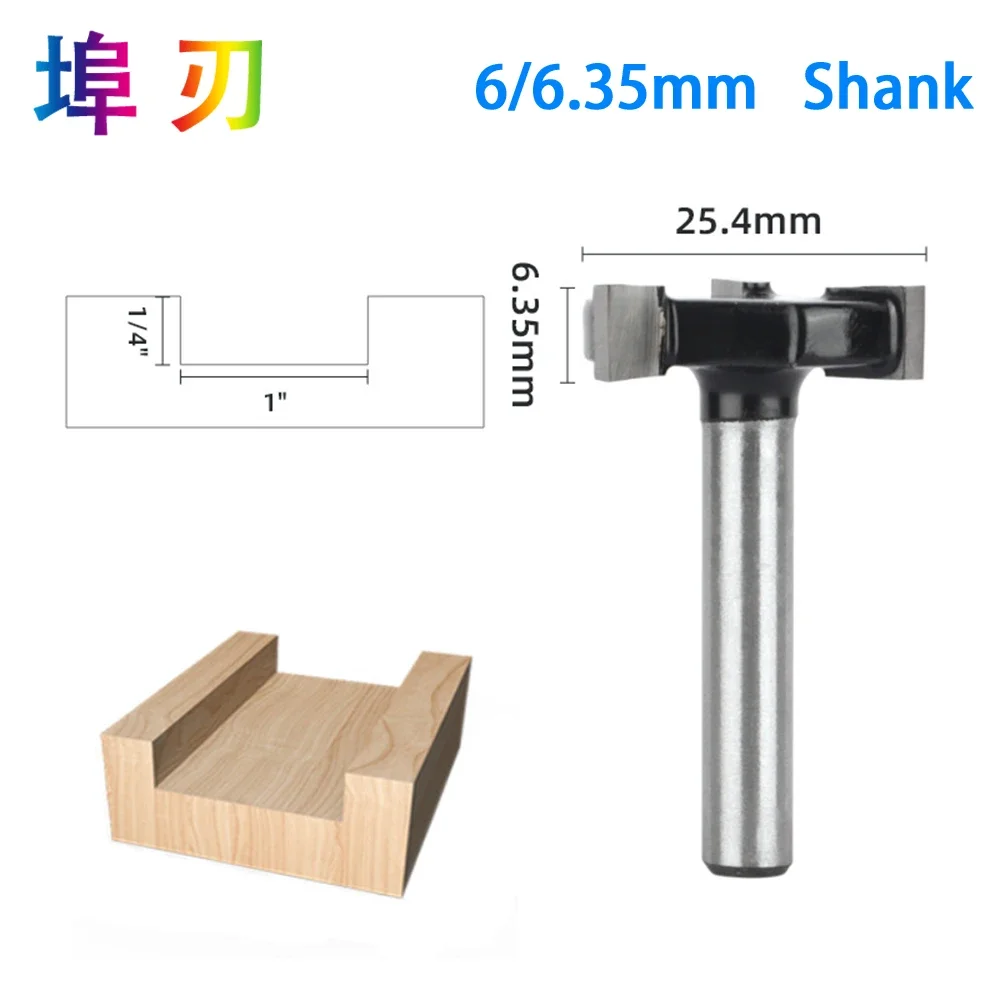 6mm/6.35mm Shank 3 teeth T-Slot Router Bit Milling Straight Edge Slotting Milling Cutter Cutting Handle for Wood Woodwork LT066