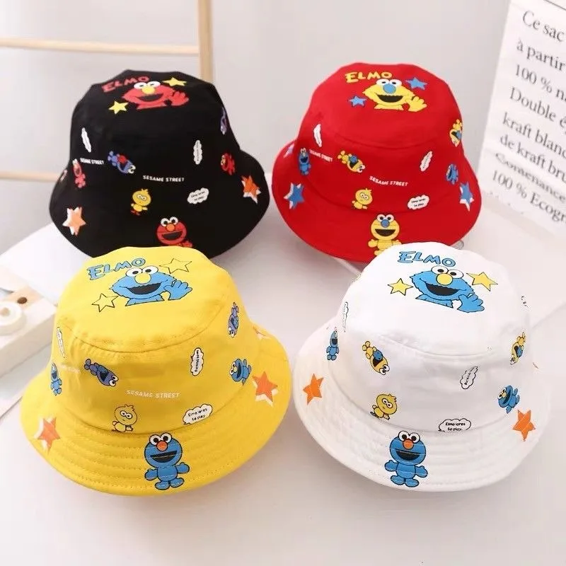 Sesame Street COOKIE MONSTER ELMO animation peripheral pure cotton printed children's spring and autumn sunshade fisherman hat