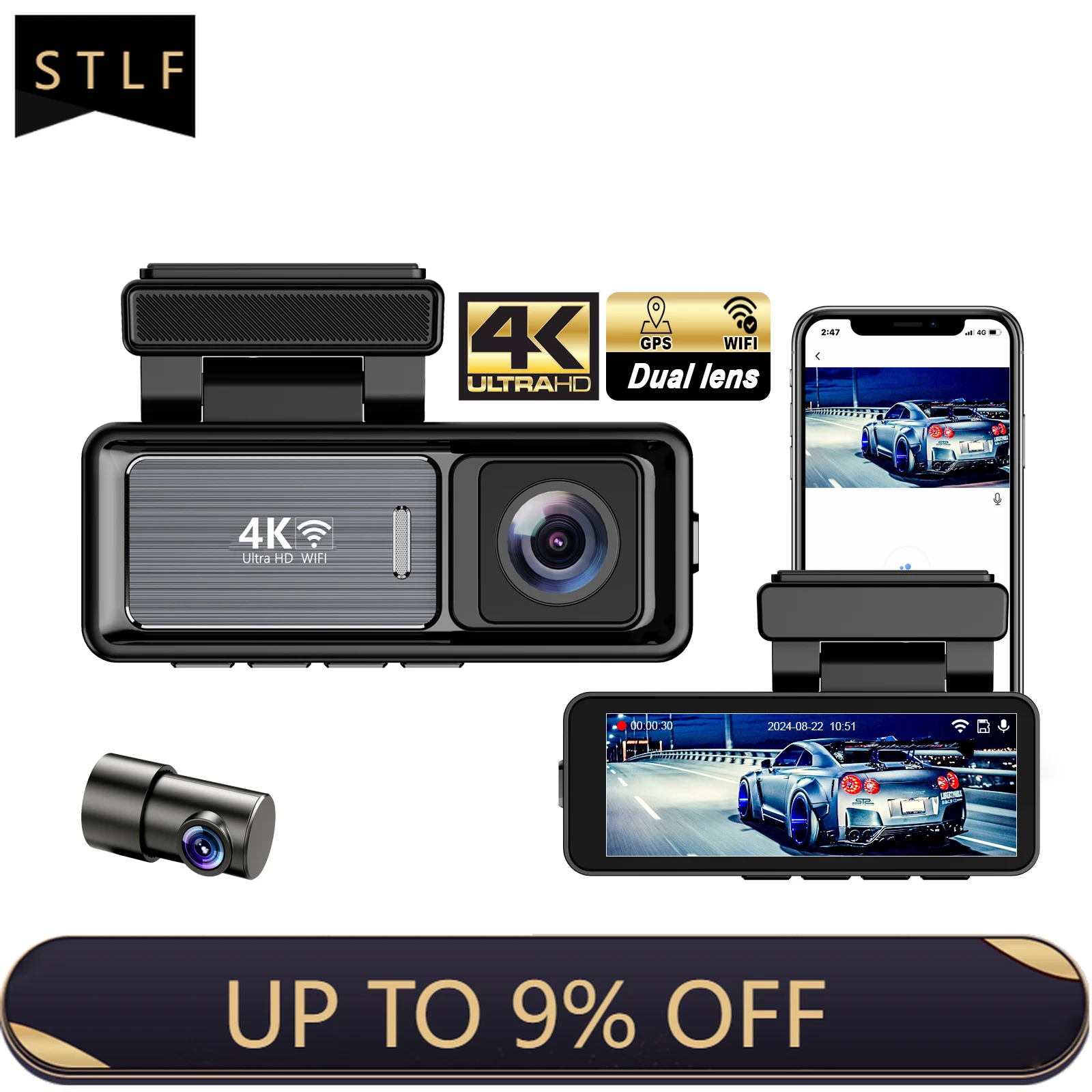 

4K Dual Lens Car Dash WiFi GPS HD Night Vision Dual Recording Smart Connectivity Safe Driving