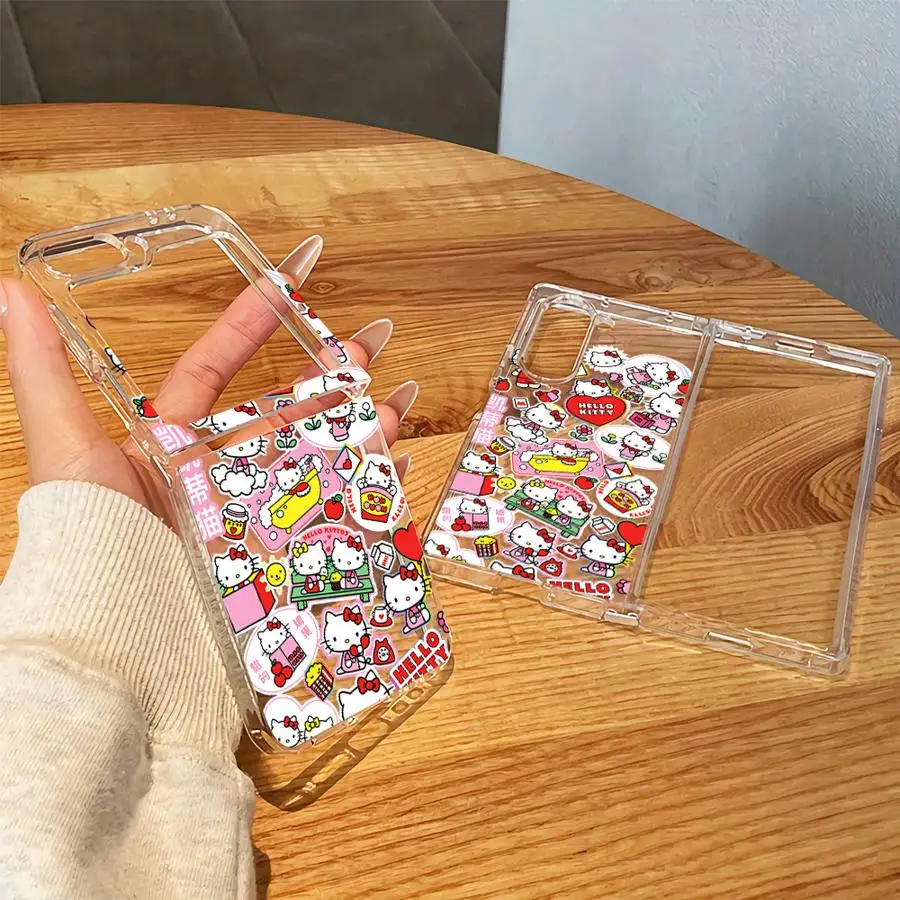 Transparent Soft Phone Cover Case for Samsung Galaxy Z Fold 8 Ultra Z Fold 7 6 5 4 3 Z Flip 6 5 4 3 ZFold8Ultra Sanrio Hello