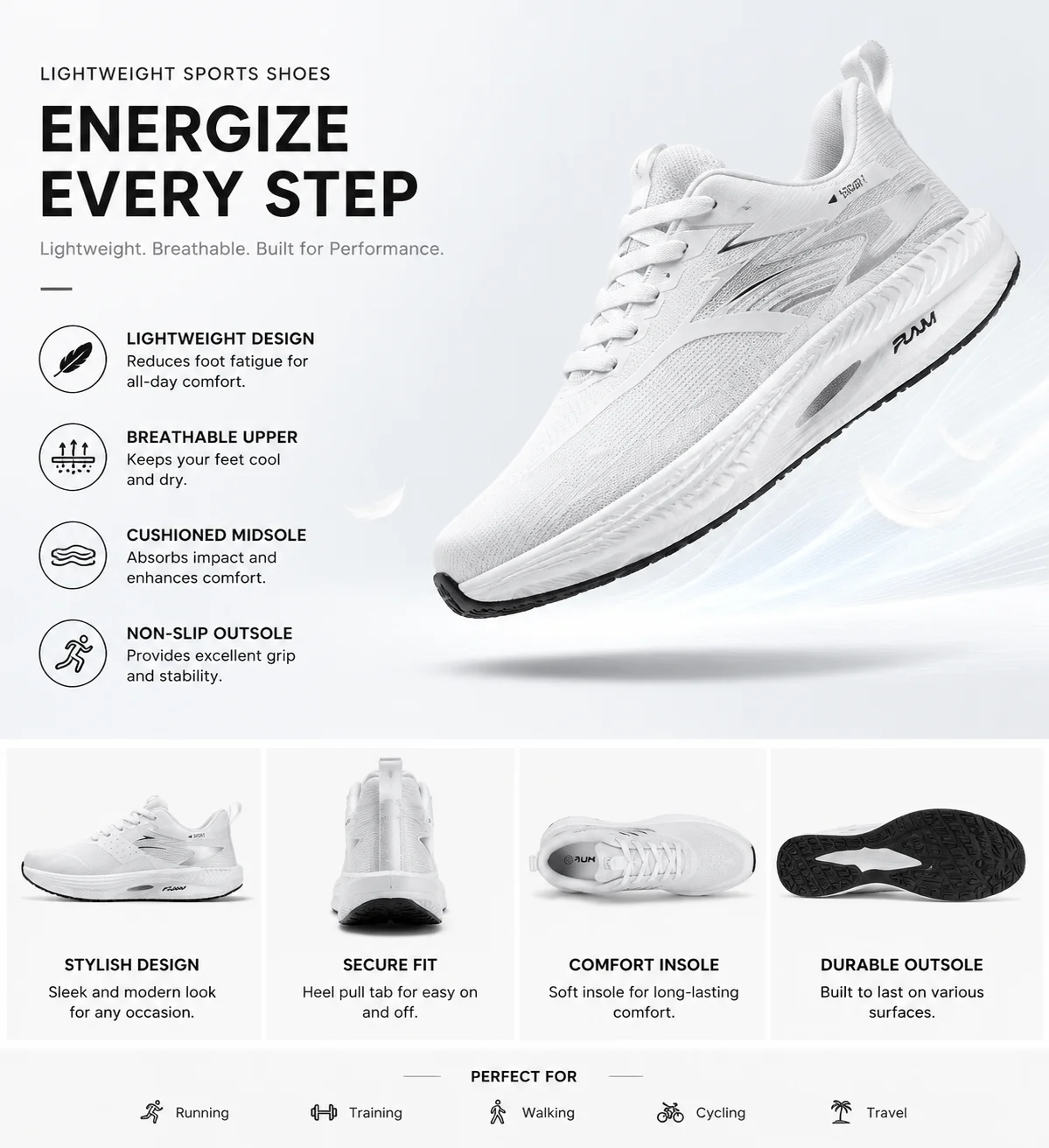Men Sports Running Shoes Casual Marathon Breathable Lightweight Women's Comfortable Athletic Nonskid Walking Sneakers Outdoors